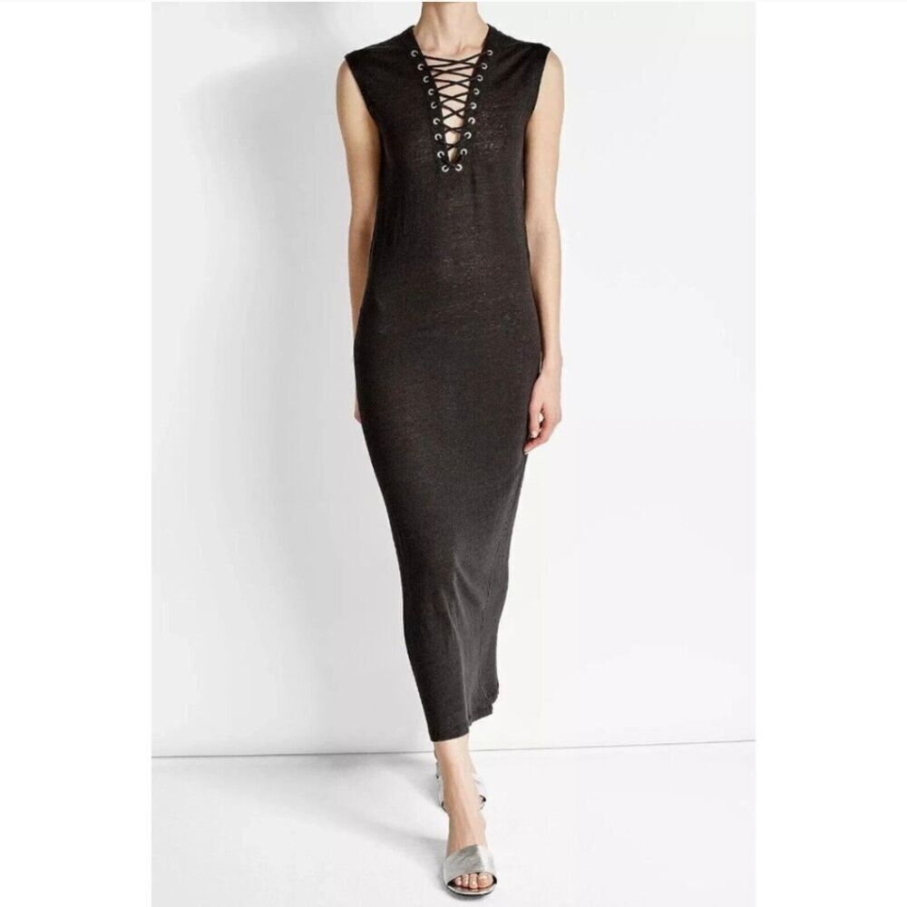 IRO Daisy Dress women's XS black midi ruching LINEN  minimalist